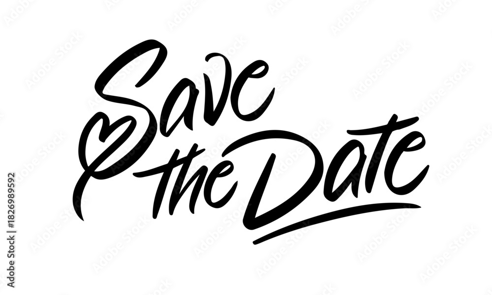 Fototapeta premium Brushpen Lettering Save the Date with Heart Vector
