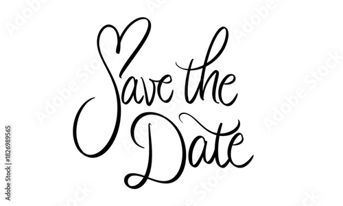 Save the Date Calligraphy Heart Element Wedding Invitation Vector