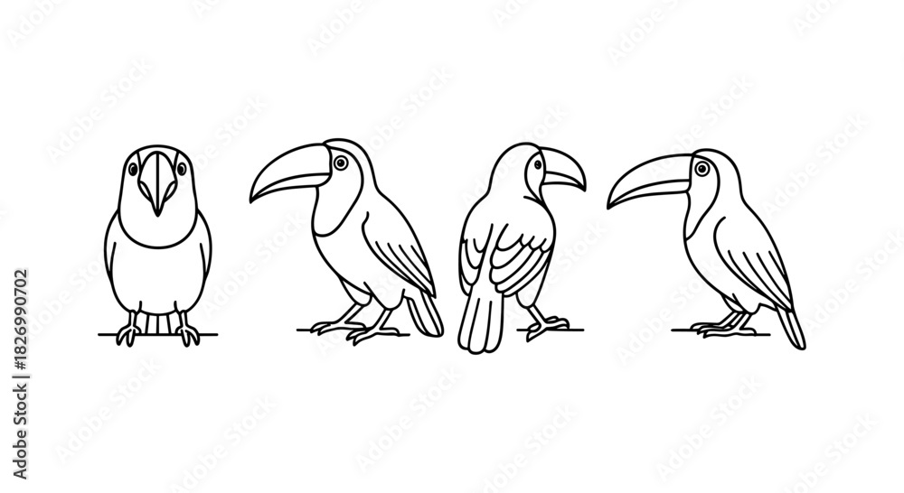 Naklejka premium Toucan line art: minimalist bird line drawing set in various poses