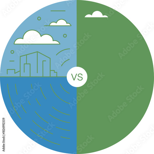 Comparison between urban life and nature with "VS" in middle