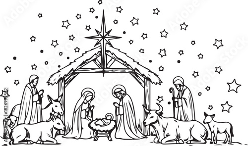 Beautiful Christmas Day Line Art Design