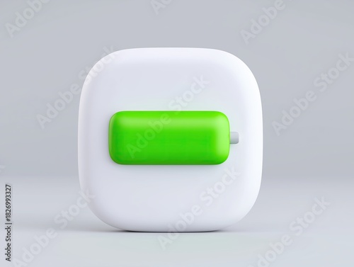Battery icon with green charge indicator on a white background, symbolizing energy, power, and technology in a modern digital context for various applications