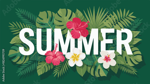 Summer Vibes A Modern Graphic Design Poster Featuring Tropical Leaves and Flowers, Perfect for the Season!