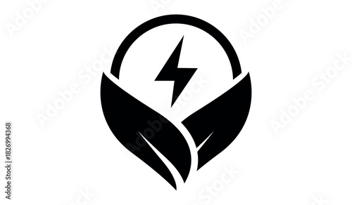Vector illustration of a green leaf power and electric Sustainability icon.