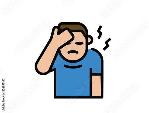 Vector illustration of a man suffering from a severe headache or migraine, clutching his head in discomfort, suitable for health and medical related designs
