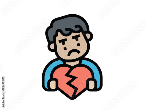 Broken Heart Icon Depicting Sadness, Grief, and Emotional Pain with a Simple Illustration
