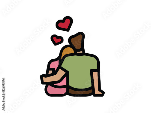 An endearing illustration of a romantic couple sharing a tender moment, with hearts symbolizing their deep affection, connection, and the warmth of their loving partnership
