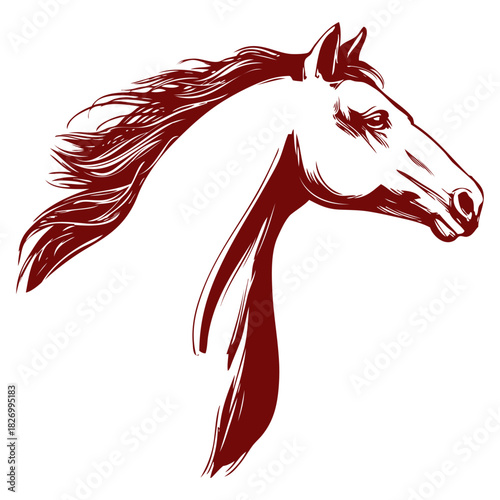horse, horse head logo, hand drawn vector illustration realistic sketch.