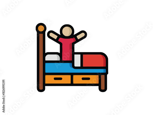 Morning Wake-Up Cheerful Person Stretching After a Night's Sleep in a Cozy Bed