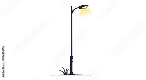 Street lamp vector illustration. Flat design lamppost with yellow light isolated on white background. Urban infrastructure icon