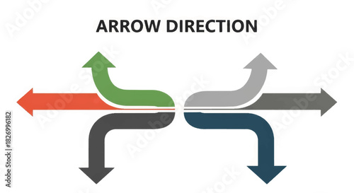 Arrow direction vector illustration. Diverging colorful arrows pointing left and right. Business decision, strategy and workflow concept