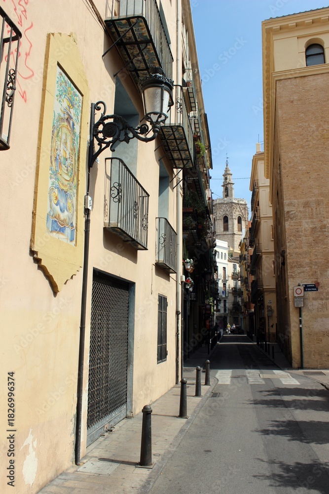 Obraz premium Carrer de la Corretgeria, Valencia, looking towards the Cathedral.