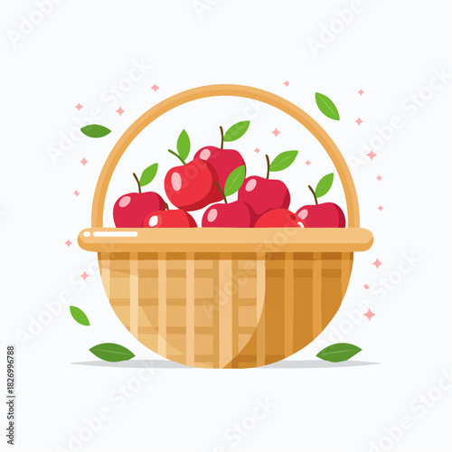 Ripe Apples Overflowing From a Woven Basket With Leaves Scattered Around