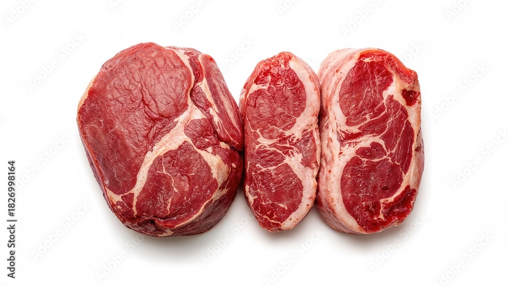 Fototapeta premium Raw meat, beef, and slices of raw beef meat.