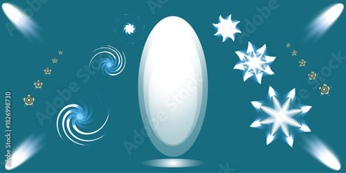 Abstract glowing futuristic spaceship or object with swirling galaxies and stars