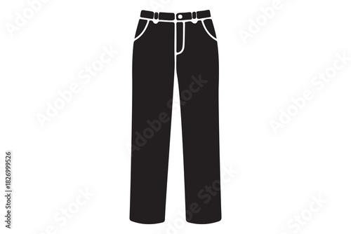 Classic black denim jeans with white stitching and belt loops isolated on white background
