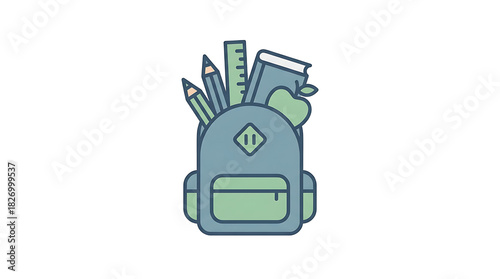School backpack filled with stationery and supplies for education.