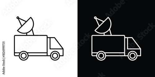 Broadcast van icons vector. doodle. on a white background.