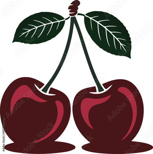 Vector illustration of cherry with leaf isolated on transparent background