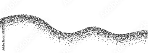 Sand grain wavy line background. Abstract dot stipple texture waves, black noise dotted lines, sand grainy effect. Vintage vector illustration isolated on white.
