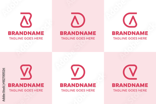 Letters AB AD AG VB VD VC Monoline Logo, for BA DA GA BV DV CV Initials