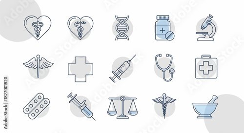 Collection of Medical and Healthcare Icons Representing Science and Health.