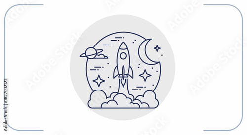 Rocket Launching into Space with Stars and Moon.