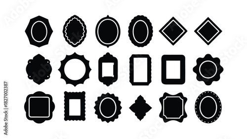 Nineteen Black Decorative Frames and Labels on White Background badge emblem