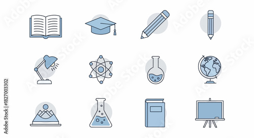 Collection of Education and Science Icons for Learning and Knowledge.