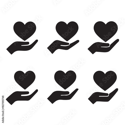 Hands holding heart icon set Vector 