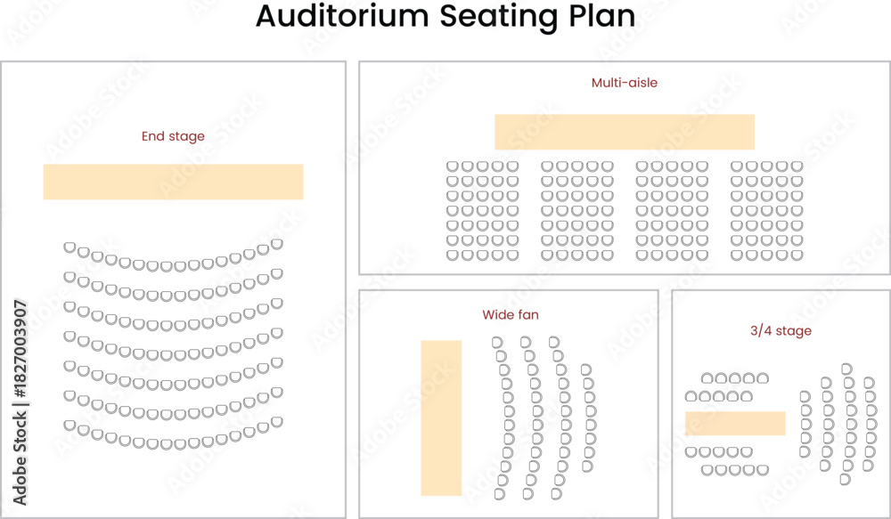 Obraz premium Seat plan, Auditorium seating plan, seat map, furniture icon, customizable stroke, vector, illustration