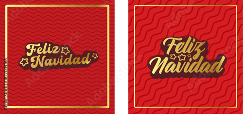 Feliz Navidad Merry Christmas in Spanish quote red card with golden text vector design, creative holiday typography, modern festive graphic art for cards, invitations, social media banners