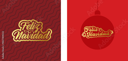 Feliz Navidad Merry Christmas in Spanish quote red card with golden text vector design, creative holiday typography, modern festive graphic art for cards, invitations, social media banners