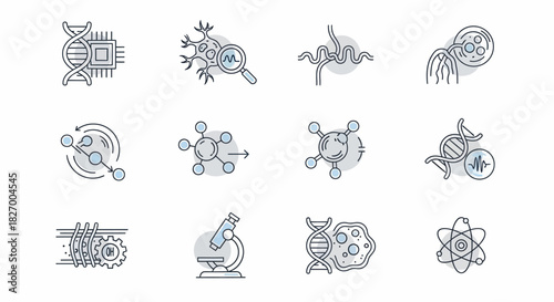 Collection of Science and Technology Icons Representing Biology and Chemistry.