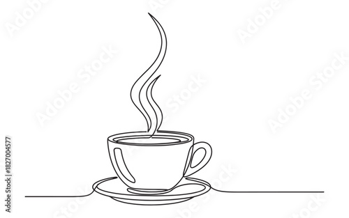 Continuous one line drawing of a hot coffee cup with steam vector