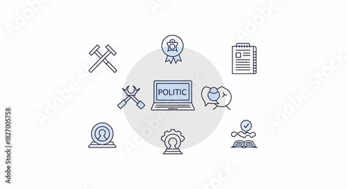Digital Politics and Governance Concepts Illustrated with Icons.