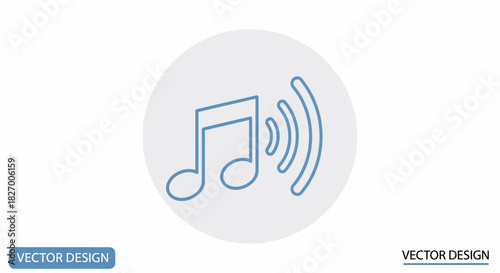 Simple Line Art Music Note Sound Wave Icon.