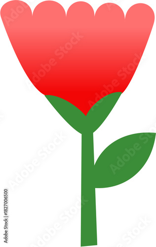 Illustration of a Red Flower with Green Stem