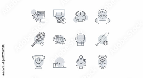 Collection of Sports Icons Representing Various Athletic Activities and Equipment.