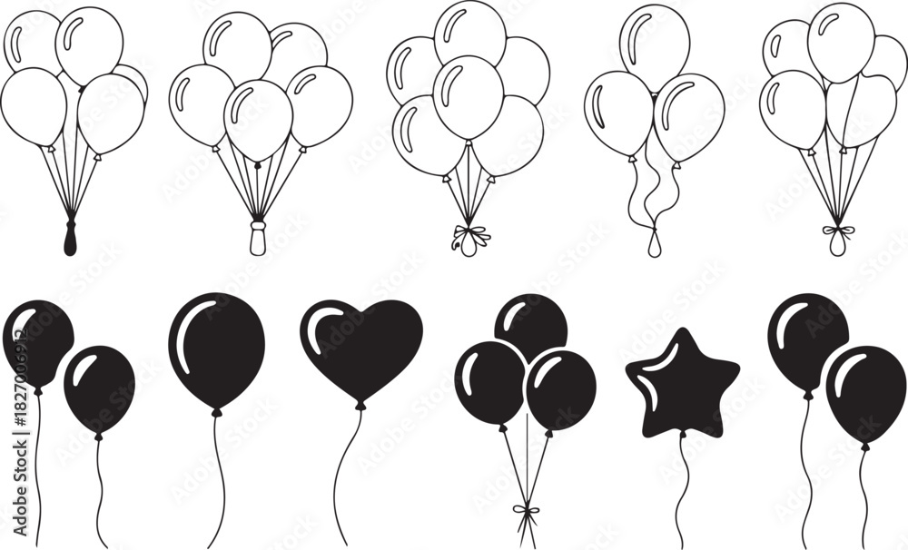 Fototapeta premium Balloons icon vector set. Birthday illustration sign collection. Celebration symbol. event logo