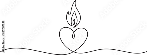 Burning fire candle continuous one line drawing