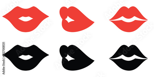 Female Lips & Mouth Icon Set – Silhouette, Flat and Vector Illustration Collection