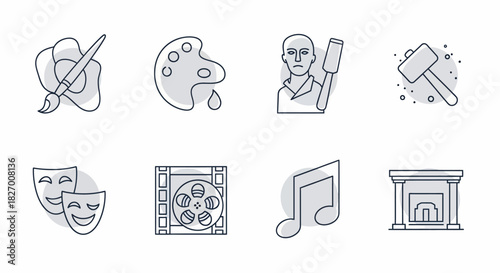 Collection of artistic and cultural icons representing various creative fields.