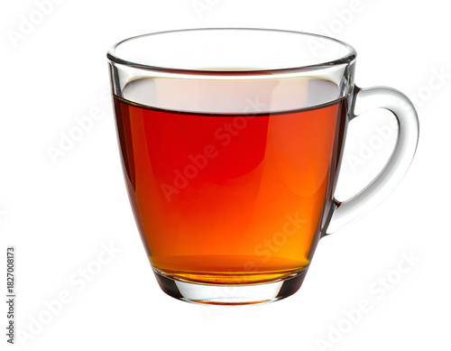 Glass mug with brewed tea, isolated