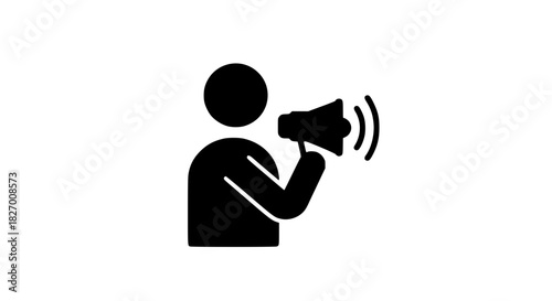 A man speaks into a loudspeaker black white icon simple 