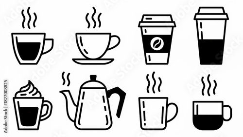 Wallpaper Mural Outline vector icons of various hot coffee and tea drinks set Torontodigital.ca