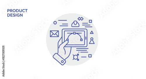 Product Design Process with Digital Tools and User Interface Elements.