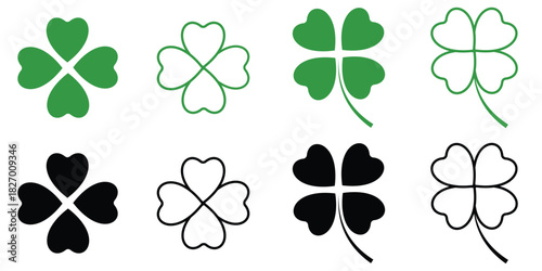 Four-Leaf Clover & Shamrock Icon Set – Lucky Irish Symbols for St. Patrick’s Day in Minimal 
Vector Design