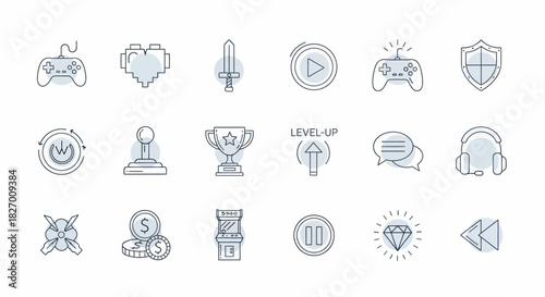 Collection of Gaming Icons and Symbols for Digital Entertainment.