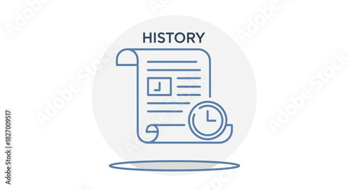 History Document Icon with Clock Symbol Representing Time.